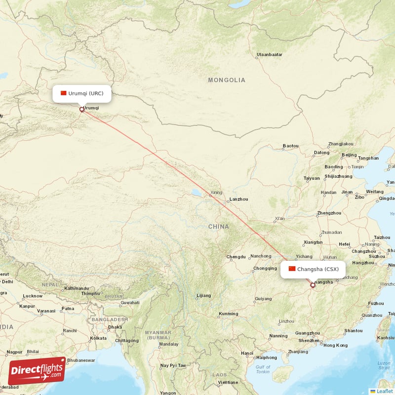 Direct Flights From Urumqi To Changsha URC To CSX Non Stop