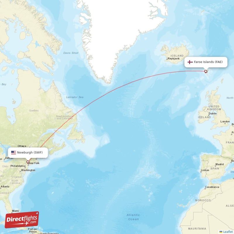 Direct Flights From Faroe Islands To Newburgh FAE To SWF Non Stop