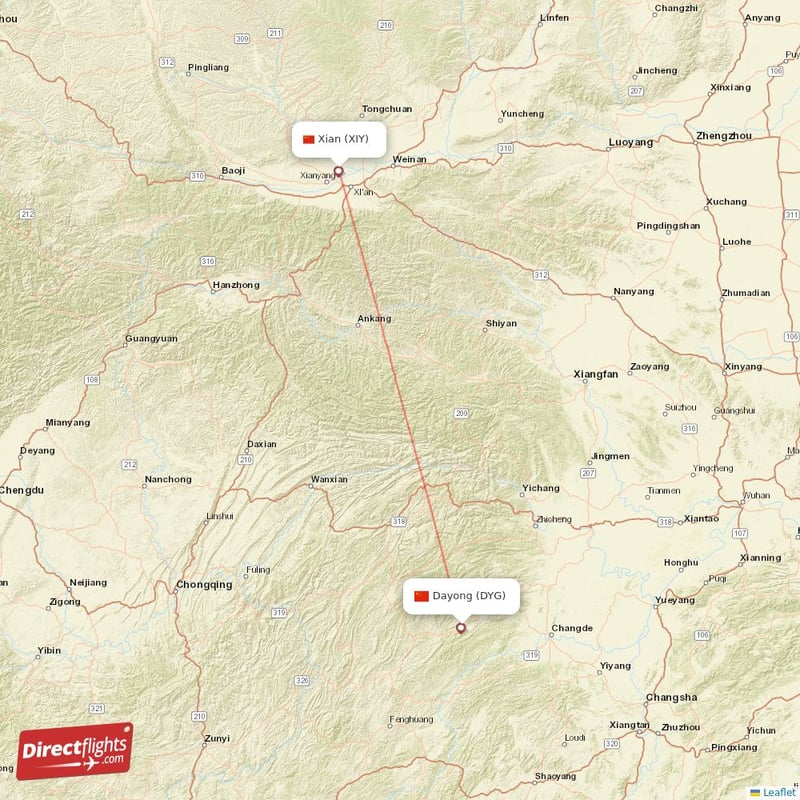 Direct Flights From Xian To Dayong XIY To DYG Non Stop Directflights