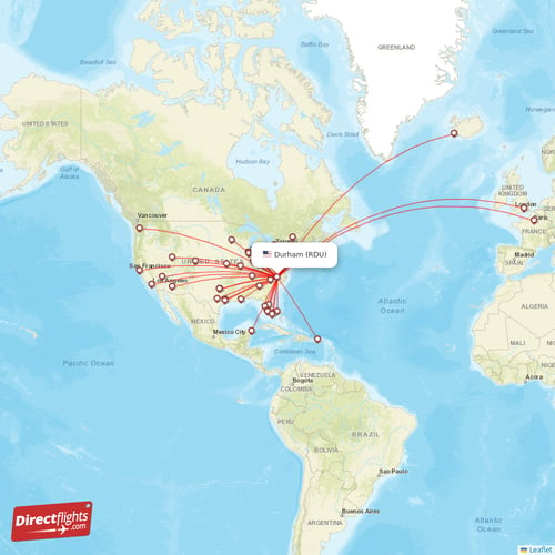 Direct flights from Raleigh/Durham - 62 destinations - RDU, USA ...