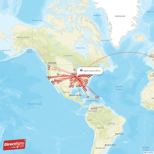 Direct flights from Saint Louis - 69 destinations - STL, USA ...