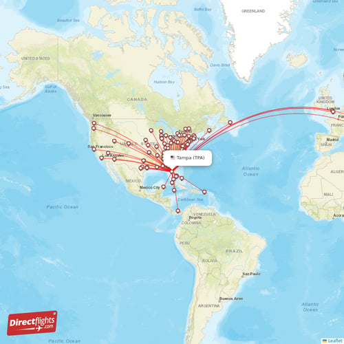 Direct flights from Tampa - 94 destinations - TPA, USA - Directflights.com