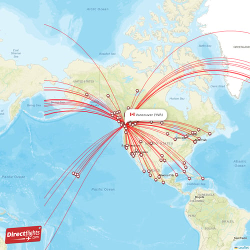 Direct flights from Vancouver - 113 destinations - YVR, Canada ...