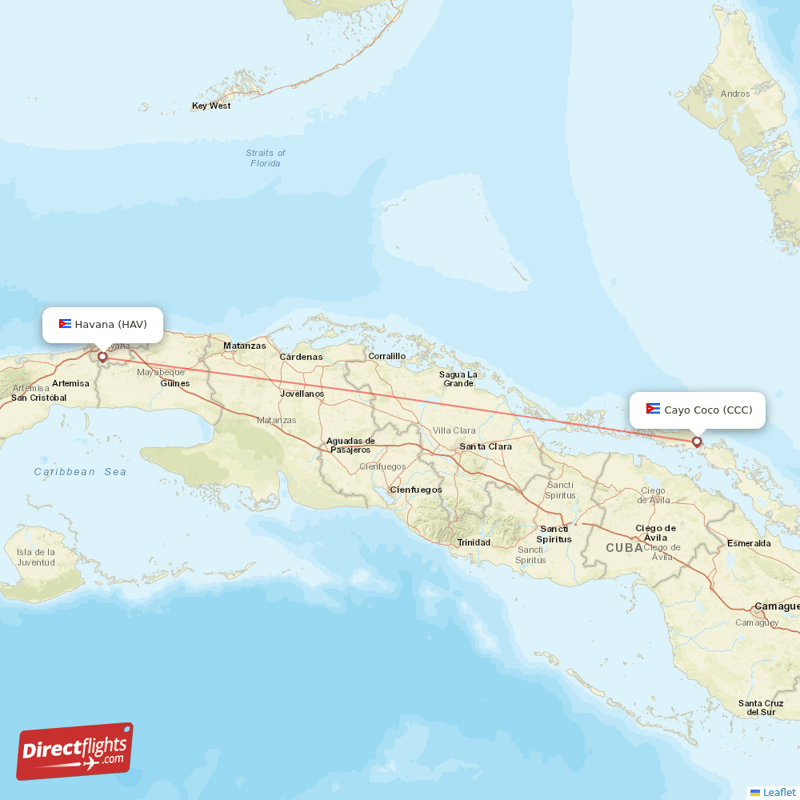 Havana - Cayo Coco direct flight map