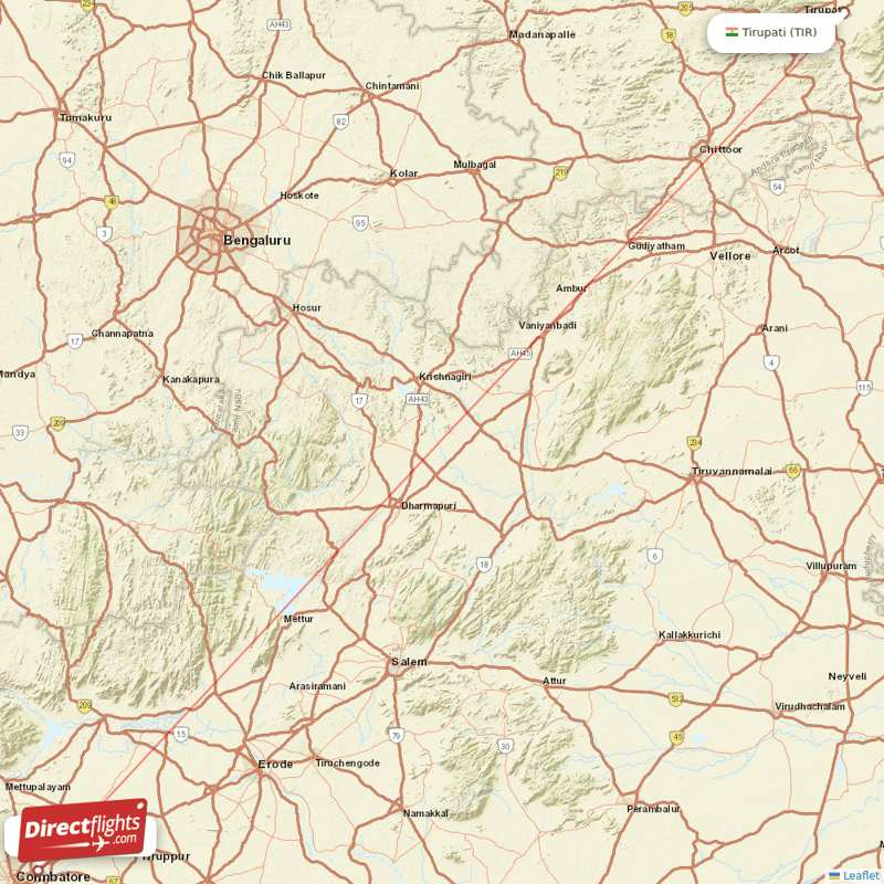 Coimbatore - Tirupati direct flight map