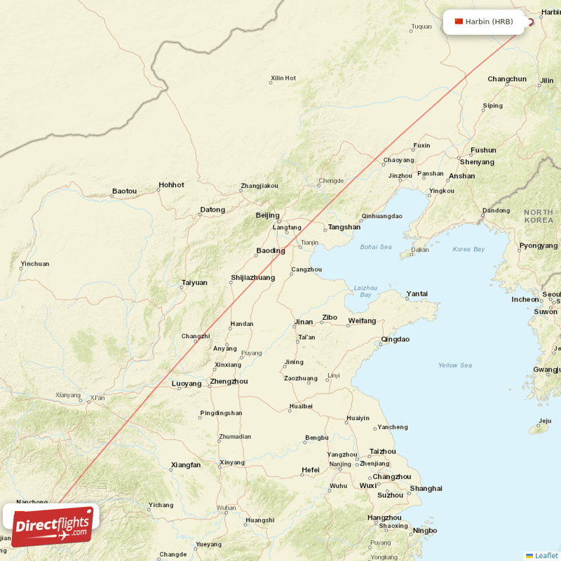 Chongqing - Harbin direct flight map