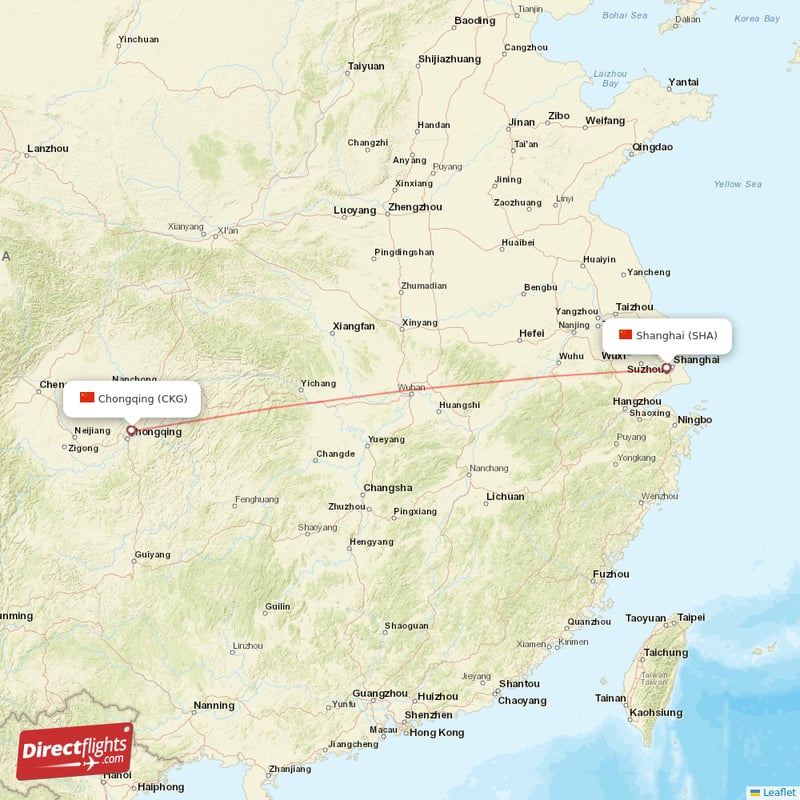 Chongqing - Shanghai direct flight map