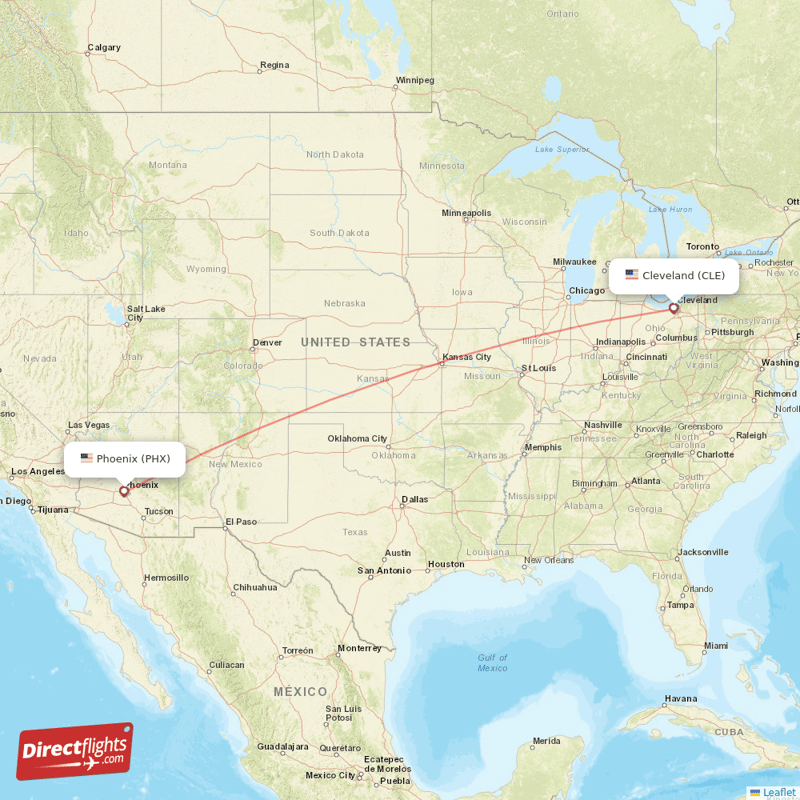 Cleveland - Phoenix direct flight map