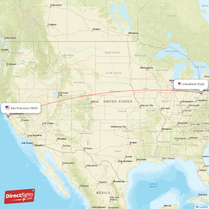 Cleveland - San Francisco direct flight map