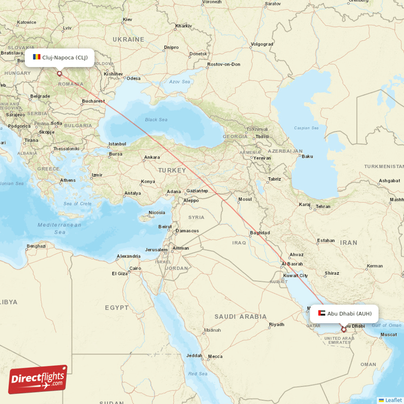 Cluj-Napoca - Abu Dhabi direct flight map