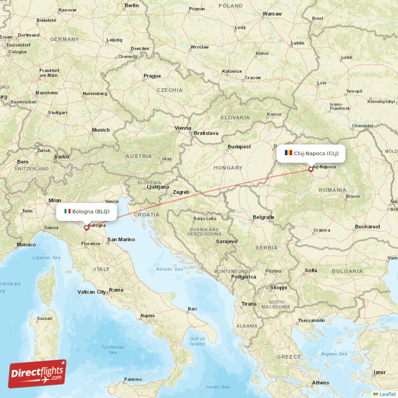 Cluj-Napoca - Bologna direct flight map