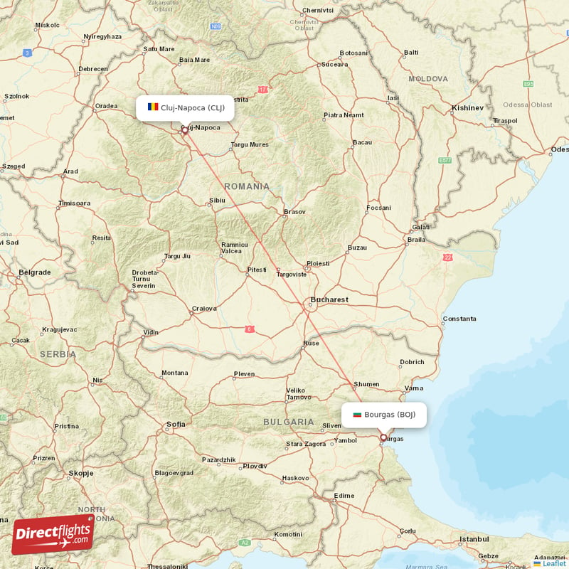 Cluj-Napoca - Bourgas direct flight map