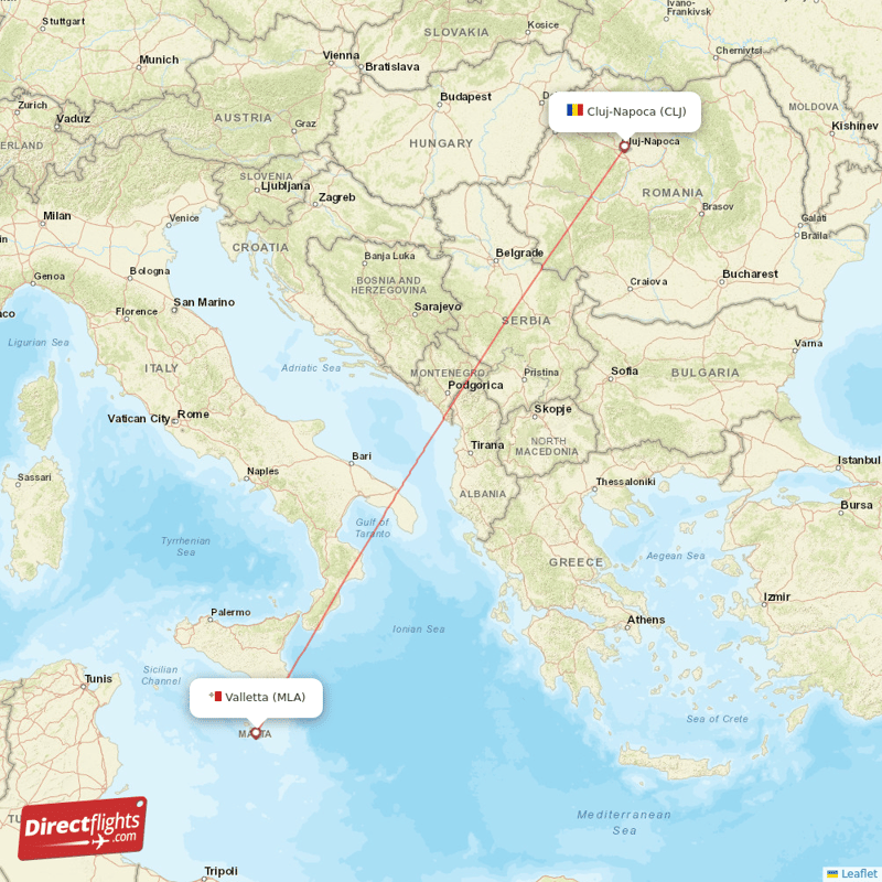 Cluj-Napoca - Malta direct flight map