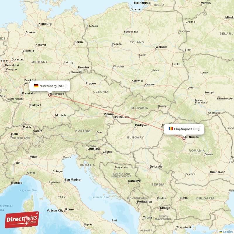 Cluj-Napoca - Nuremberg direct flight map