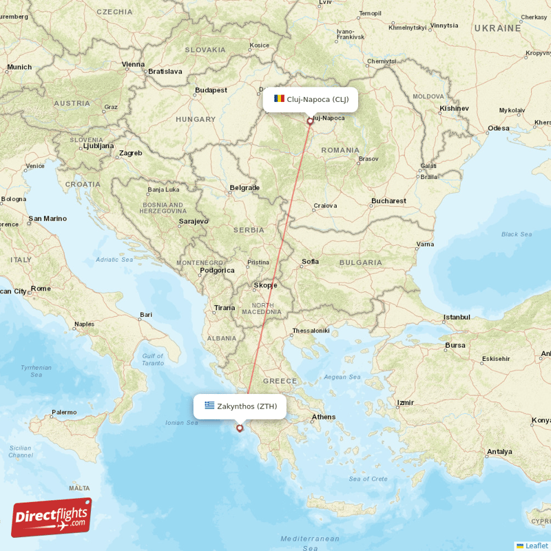 Cluj-Napoca - Zakinthos direct flight map