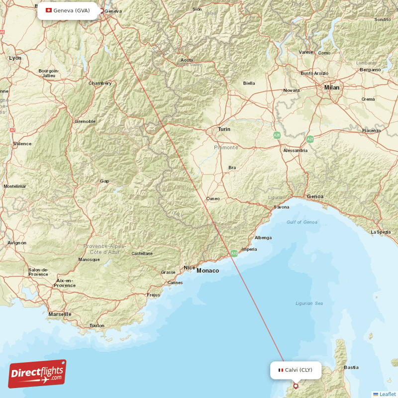Calvi - Geneva direct flight map