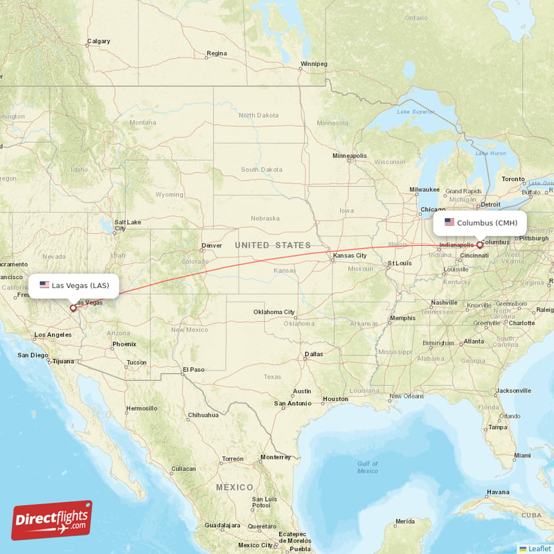 Columbus - Las Vegas direct flight map