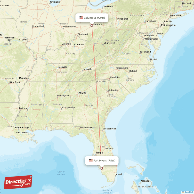 Columbus - Fort Myers direct flight map