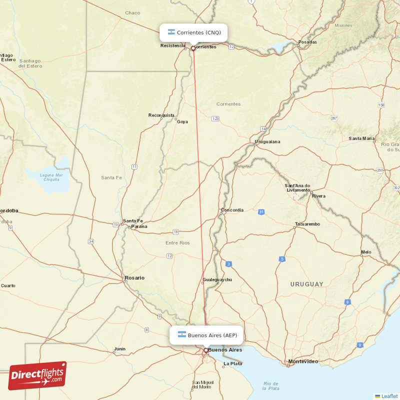 Corrientes - Buenos Aires direct flight map