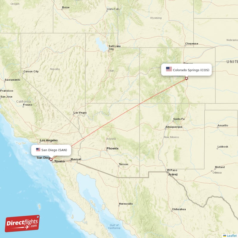 Colorado Springs - San Diego direct flight map