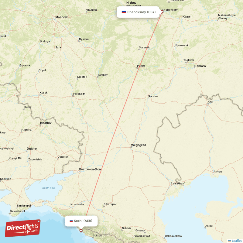 Cheboksary - Adler/Sochi direct flight map