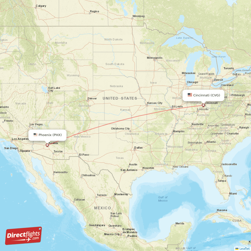 Cincinnati - Phoenix direct flight map