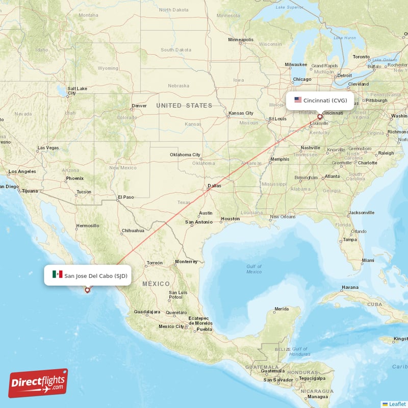 Cincinnati - San Jose Cabo direct flight map