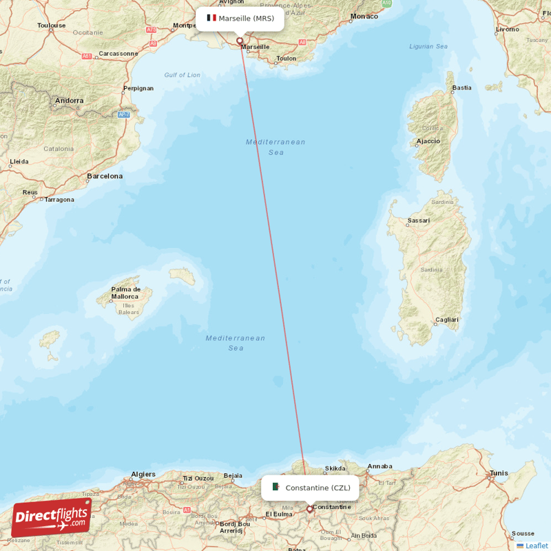 Constantine - Marseille direct flight map
