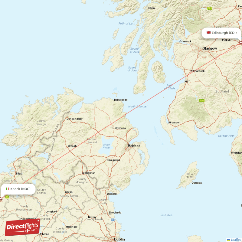 Knock - Edinburgh direct flight map