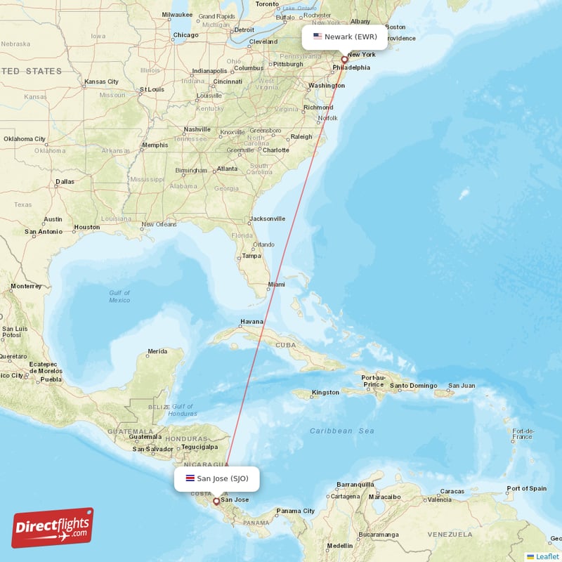 Direct flights from New York to San Jose, EWR to SJO nonstop