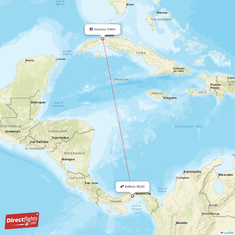 Havana - Balboa direct flight map