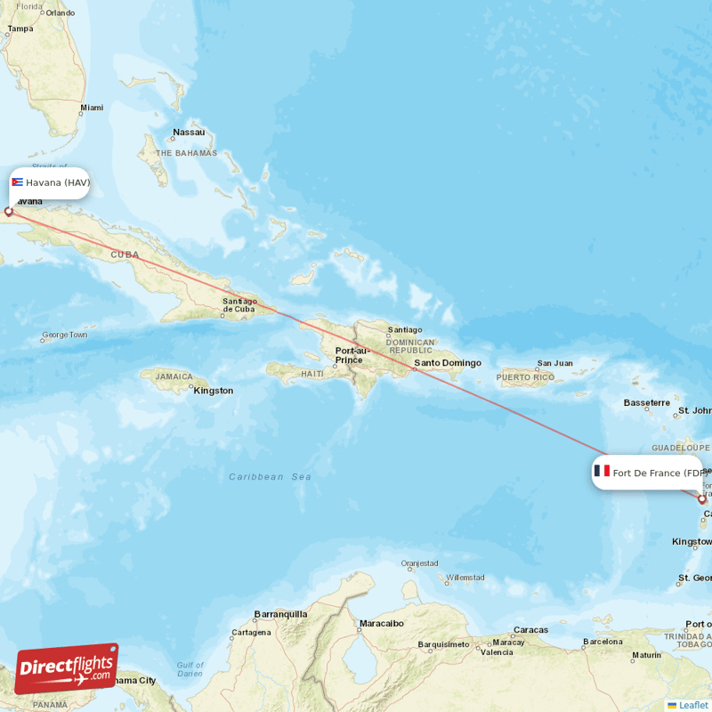 Havana - Fort De France direct flight map