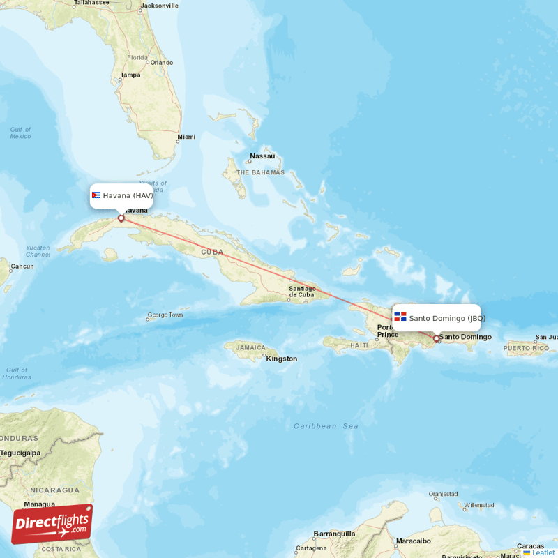 Havana - Santo Domingo direct flight map