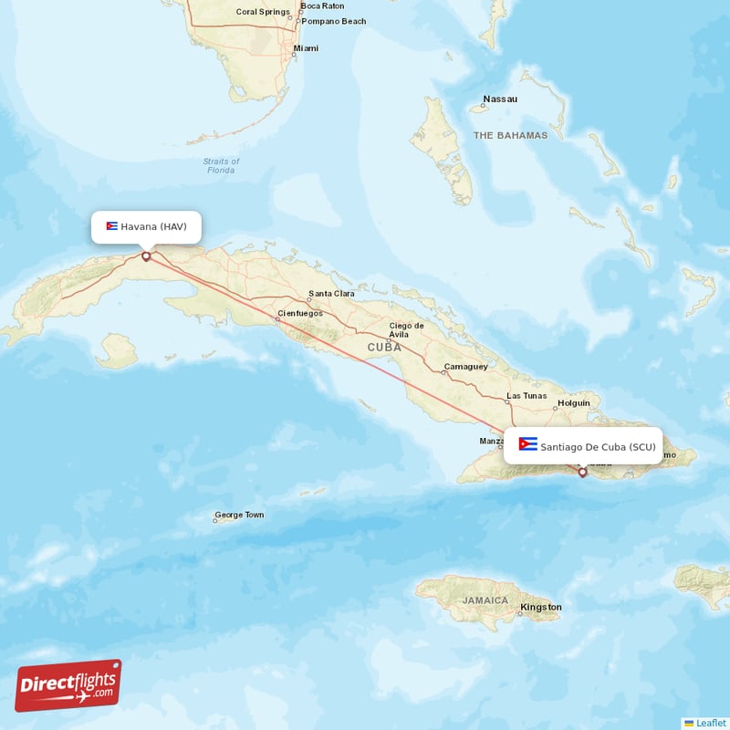 Havana - Santiago direct flight map