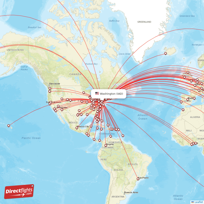 Direct flights from Dulles - 137 destinations - IAD, USA ...