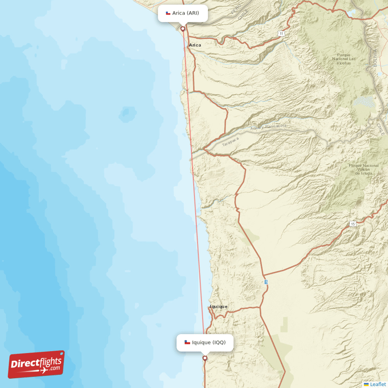 Iquique - Arica direct flight map