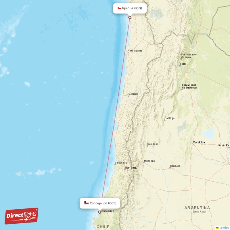 Iquique - Concepcion direct flight map