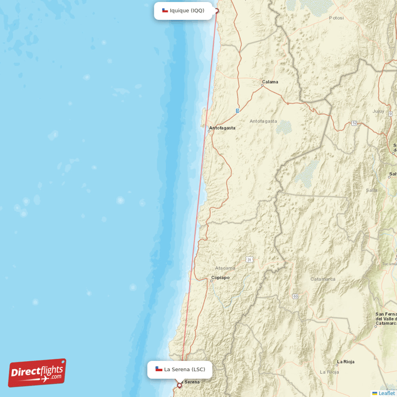 La Serena - Iquique direct flight map