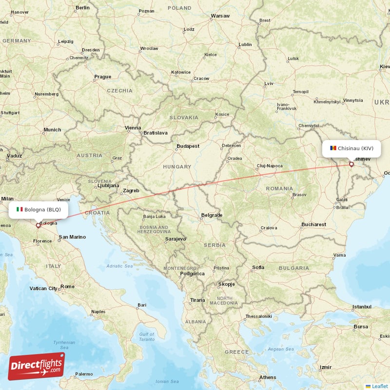 Chisinau - Bologna direct flight map