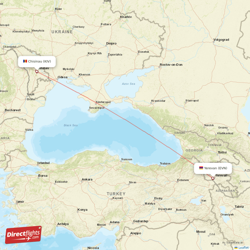 Chisinau - Yerevan direct flight map