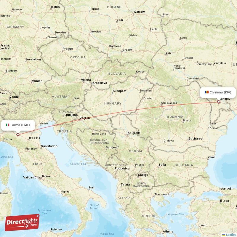 Chisinau - Parma direct flight map