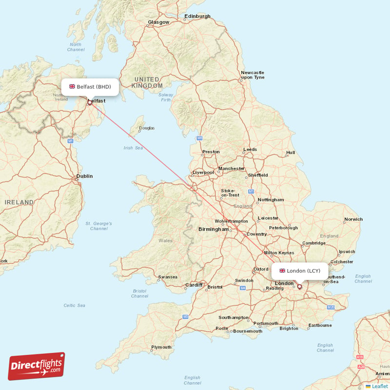 London - Belfast direct flight map