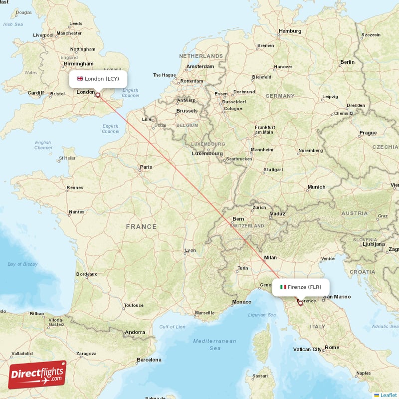 London - Florence direct flight map