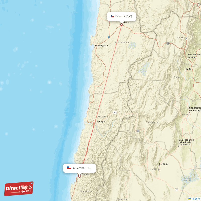 La Serena - Calama direct flight map