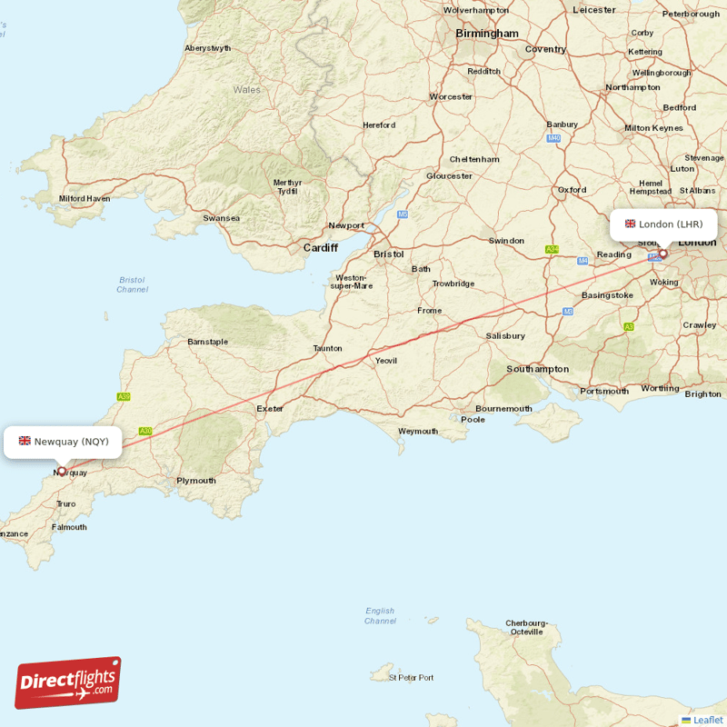 Newquay - London direct flight map