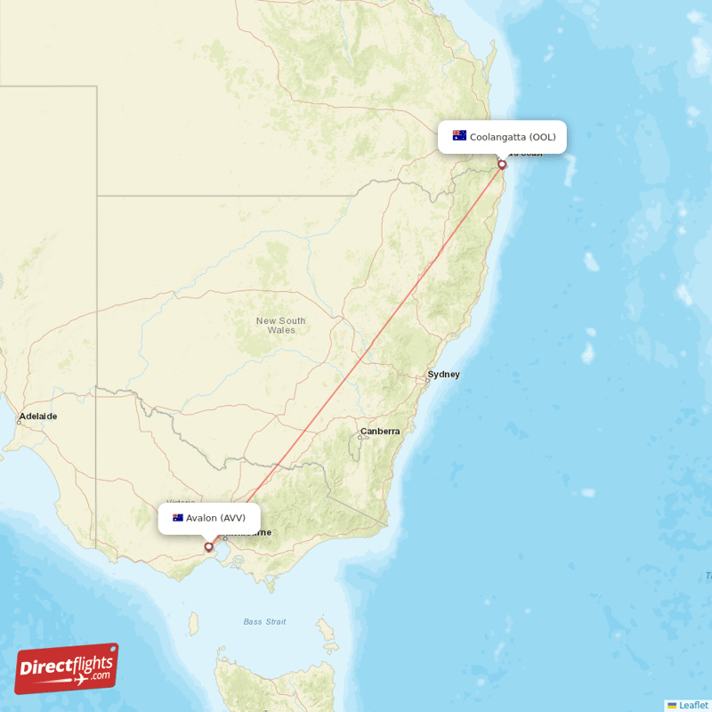 Coolangatta (Gold Coast) - Avalon direct flight map