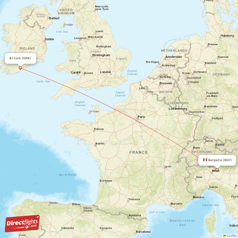 Cork - Milan direct flight map