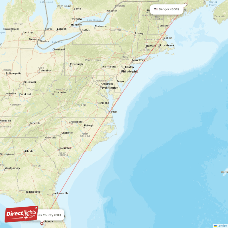 Saint Petersburg - Bangor direct flight map