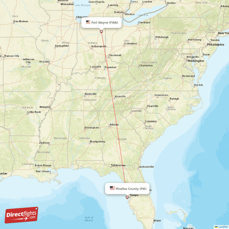 Saint Petersburg - Fort Wayne direct flight map