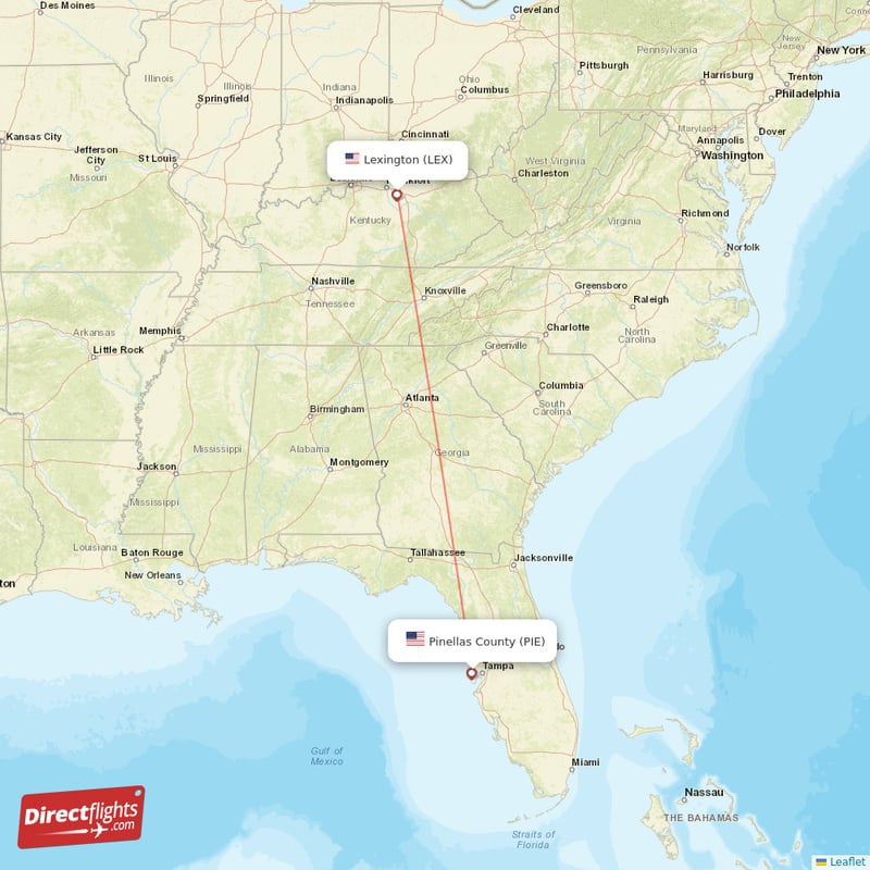 Saint Petersburg - Lexington direct flight map